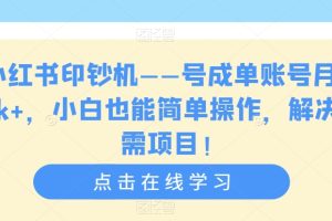 小红书印钞机——号成单账号月入5k+，小白也能简单操作，解决刚需项目【揭秘】