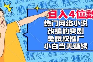 热门网络小说改编的爽剧，免授权推广，新人当天就能赚钱，日入4位数【揭秘】