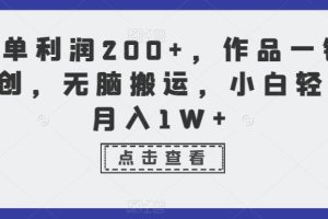 一单利润200+，作品一键原创，无脑搬运，小白轻松月入1W+【揭秘】