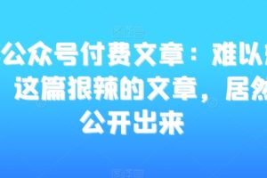 某公众号付费文章：难以想象，这篇狠辣的文章，居然能公开出来