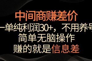 中间商赚差价，一单纯利润30+，简单无脑操作，赚的就是信息差，轻轻松松日入1000+【揭秘】