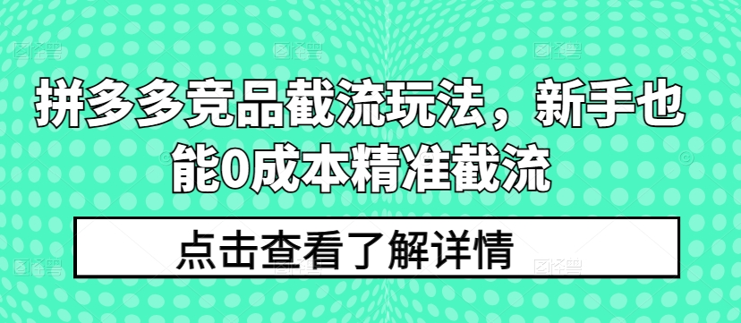 拼多多竞品截流玩法，新手也能0成本精准截流