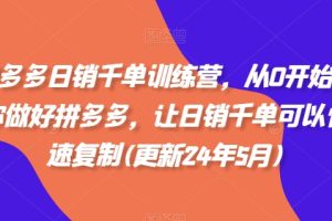 拼多多日销千单训练营，从0开始带你做好拼多多，让日销千单可以快速复制(更新24年5月)